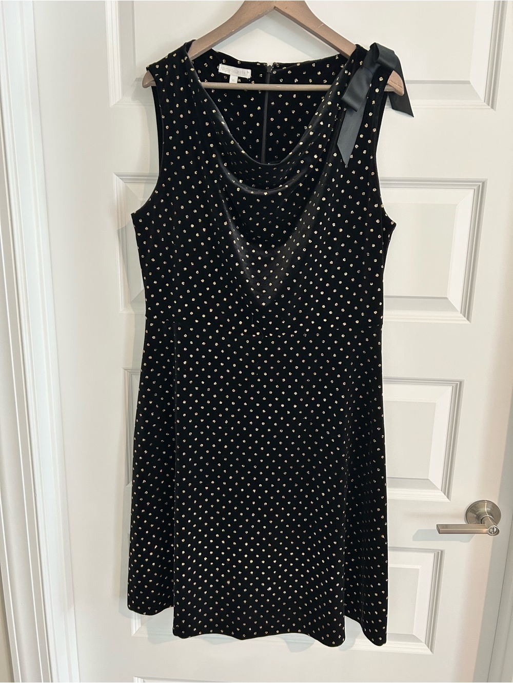 Talbots RSVP Black Velvet Dress Gold Polka Dots Size XL
